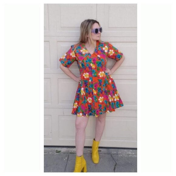 Vintage Tropical Watermelon Floral Print Mini Dress - Picture 3 of 7